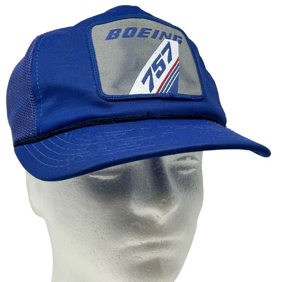 Vintage Boeing 757 Trucker Hat Baseball Cap 80s Blue Aviation Airplane Airliner - Picture 1 of 13